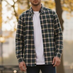 Vineyard Vines Navy and Forest Plaid Men's Shirt